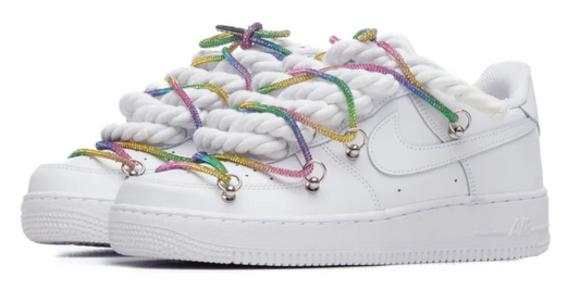 Air force 1 low White Rope Laces Strass Rainbow