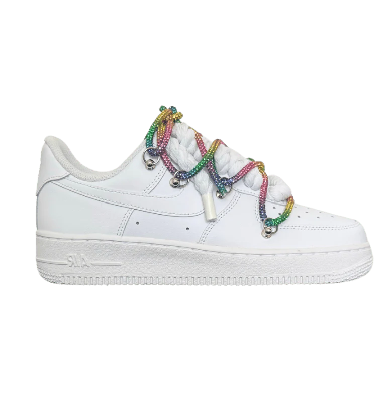 Air force 1 low White Rope Laces Strass Rainbow