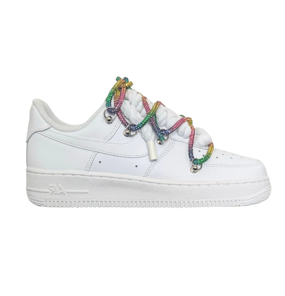 Air force 1 low White Rope Laces Strass Rainbow