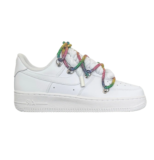 Air force 1 low White Rope Laces Strass Rainbow