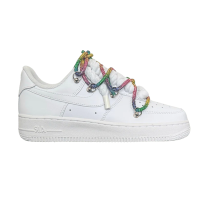 Air force 1 low White Rope Laces Strass Rainbow